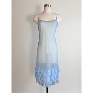 Vintage Alberta Ferretti Baby Blue Sheer Slip Dress Tiered Ruffled Italy 10